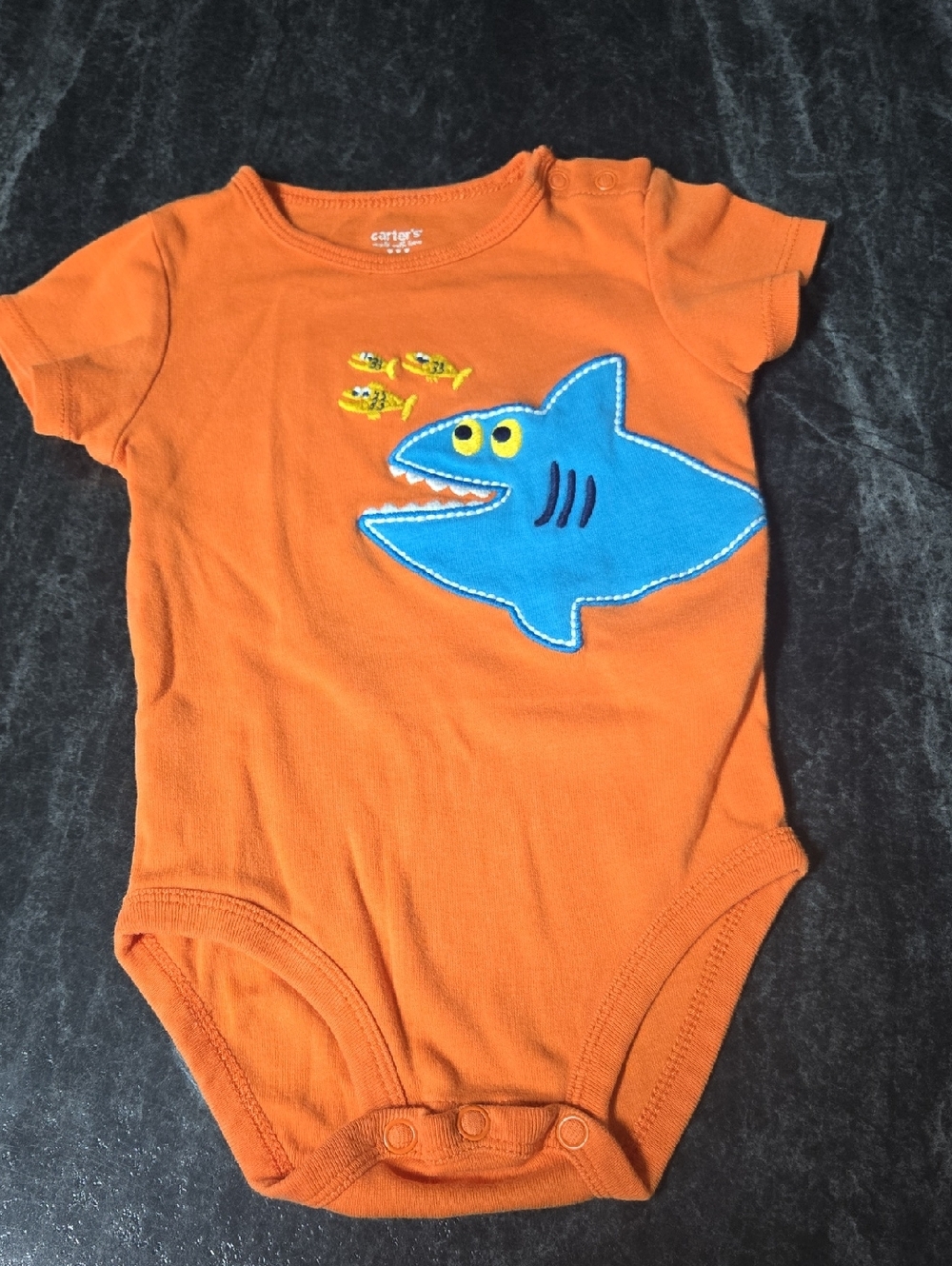 Carter's Orange One-Piece with Blue Shark and Yellow Fish Appliqué